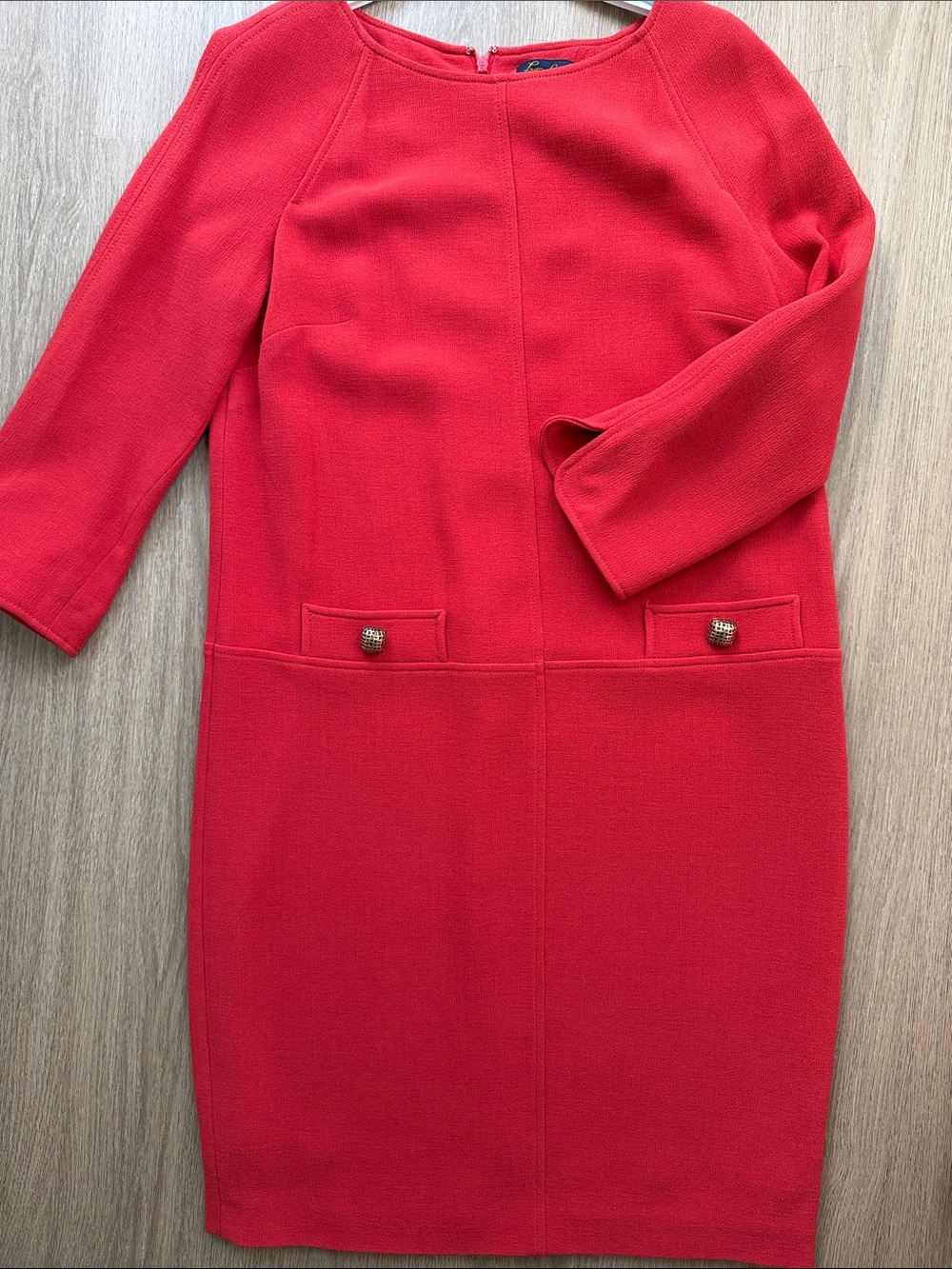 Luisa Spagnoli Coral Wool Blend Sheath Dress 3/4 Sleeve Italy Elegant